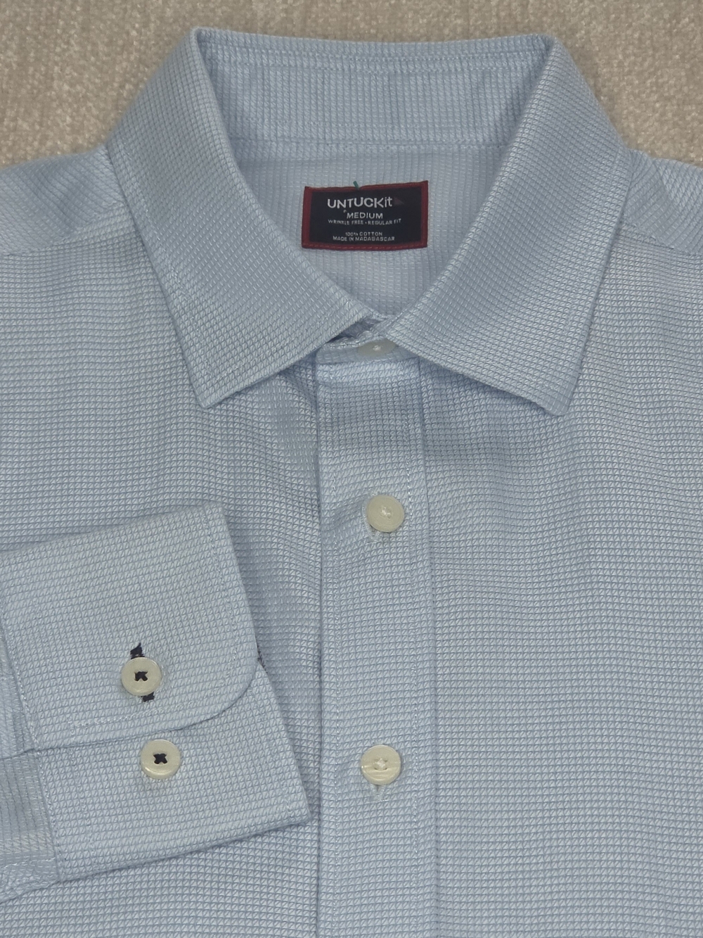 UNTUCKit Light Blue Men's Dress Shirt - Textured Waffle Weave